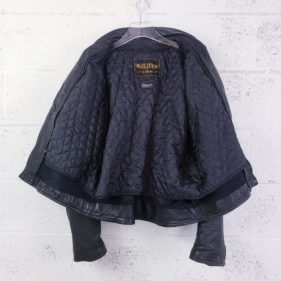 Unik Ultra Black Leather Motorcycle Biker Jacket  Insulated Size Large - Picture 3 of 13